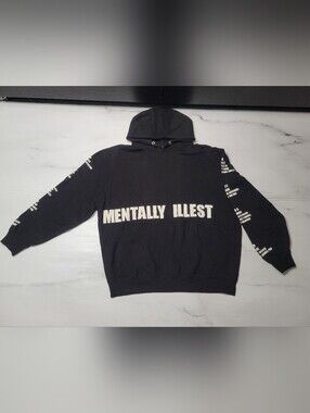 Womens XL Black Mentally Illest Rhinestone Angel Wings Graphic Hoodie